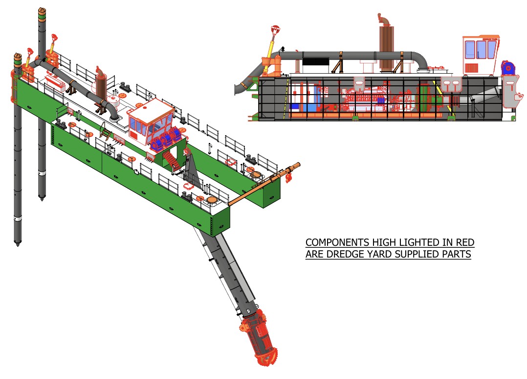 Complete assembled CSD 500 dredger — all systems connected
